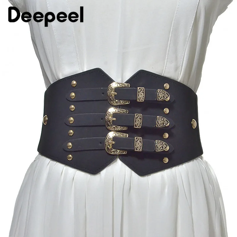 

Deepeel1pc Women Vintage Pin Buckle Leather Cummerbunds Fashion Decoration Corset Belt DIY Crafts Luxury Elastic Wide Belt CB003