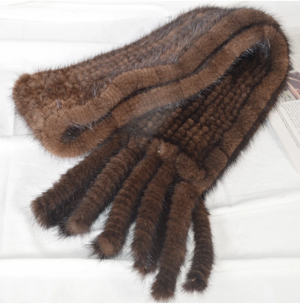 New Long Style Women Real Mink Fur Scarf Genuine Real Mink Fur Ring Scarfs Warm Soft Quality Knitted Real Mink Fur Shawl Scarves