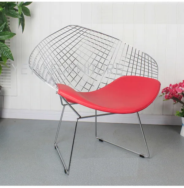 Современный классический дизайн, стул для отдыха из стального проволочного стального дерева с металлическим ковриком чердак, черный, белый, красный цвета - Цвет: Chromed C Red Pad