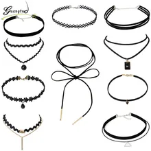 10 unids/set encaje punk flor yin-yang forma negro gargantilla de terciopelo Collar para las mujeres joyería de moda clavícula Collares Bijoux