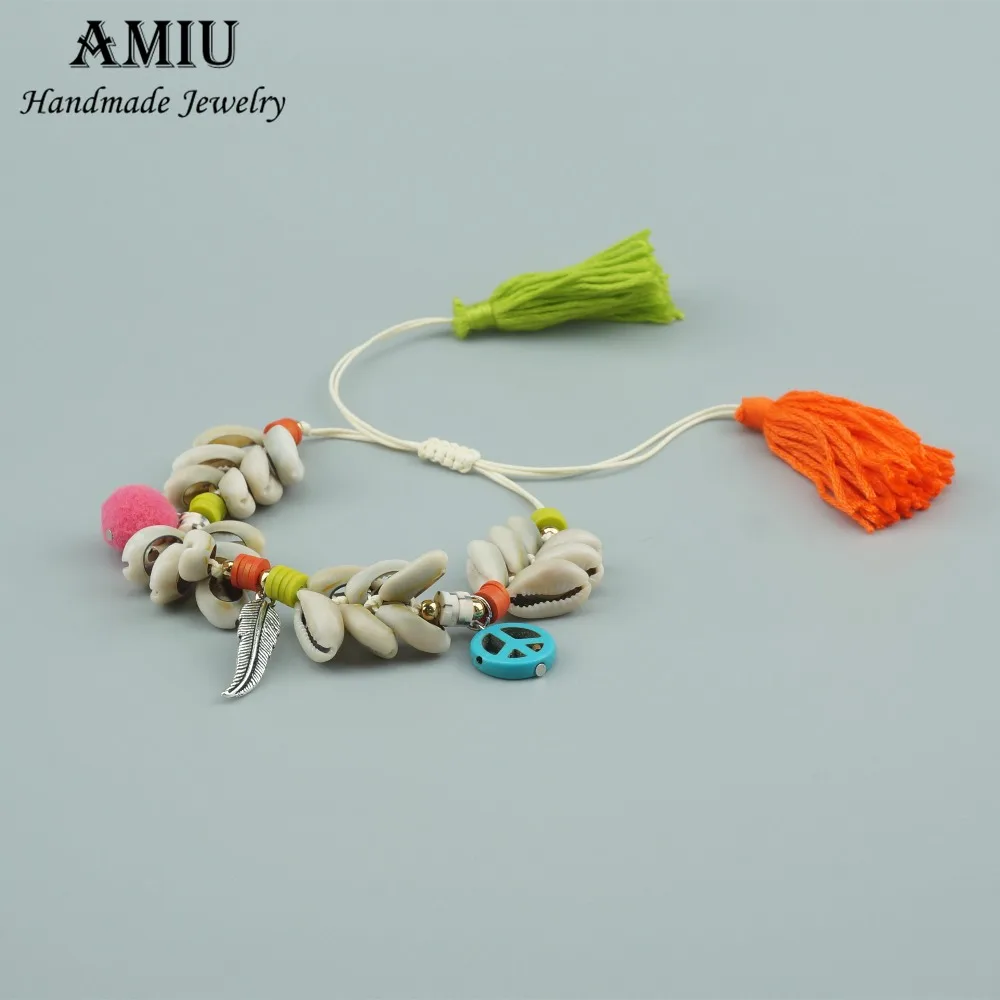 

AMIU Handmade 2019 Shell Bracelet Rainbow Colorful Tassel Polymer Clay Hippie Bracelet Women Love Charm Gift Bohemian Bracelets