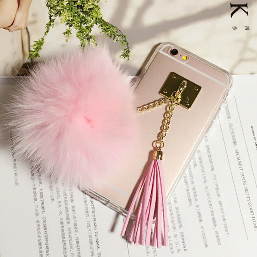 Hairball Protect Shell for iPhone 6s Plus 1 Pc/lot Soft Transparent TPU Cortex Tassel Metal Buckle Pasted Cell Phone Case |