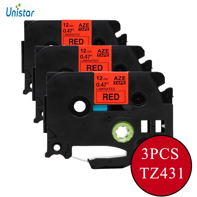 Unistar 3 Pieces 12mm Label Ribbons Compatible for Brother P Touch TZe