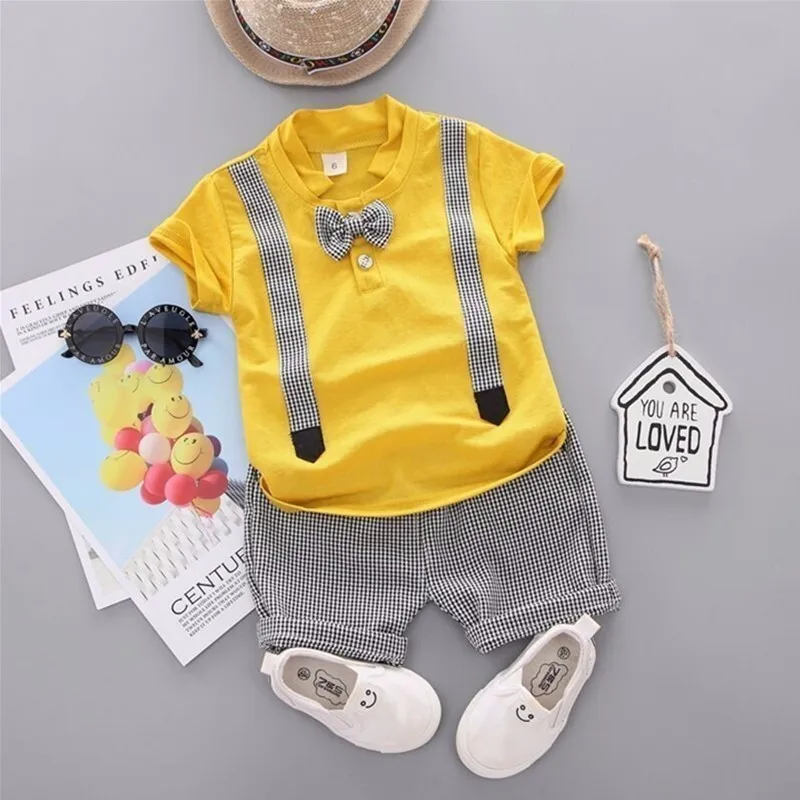 Новая летняя одежда для маленьких мальчиков для новорожденных, детская одежда с героями мультфильмов, Детская Хлопковая футболка с изображением смайлика и шорты 2 шт./компл. модные костюмы - Цвет: BBYZ beidai Yellow