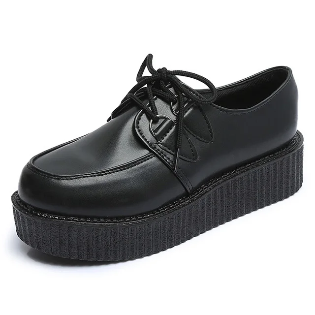 LAKESHI/Женская обувь на толстой мягкой подошве; обувь на плоской платформе; женская повседневная обувь на плоской подошве со шнуровкой и круглым носком; однотонная женская обувь; большой размер 41 - Цвет: Pure Black