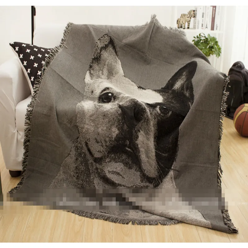 

Single size lovely black&white bull dog sofa leisure blanket bedspread cotton thread retro&nostalgic throw free shipping