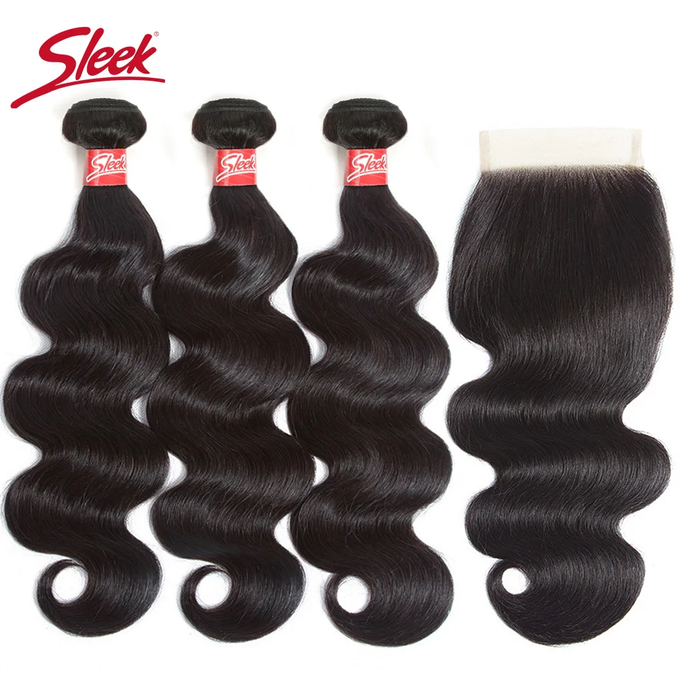 

Sleek Body Wave Bundles With Closure Brazilian Hair Bundles With Closure 8-28 30 Non Remy Human Hair 3/4 Bundles With Closure