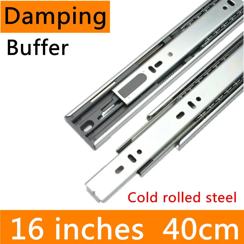 

2 pairs 16 inches 40cm Cold-Rolled Steel Full Extension Drawer Track Slide Furniture Slide Hydraulic Damping Buffer Guide Rail