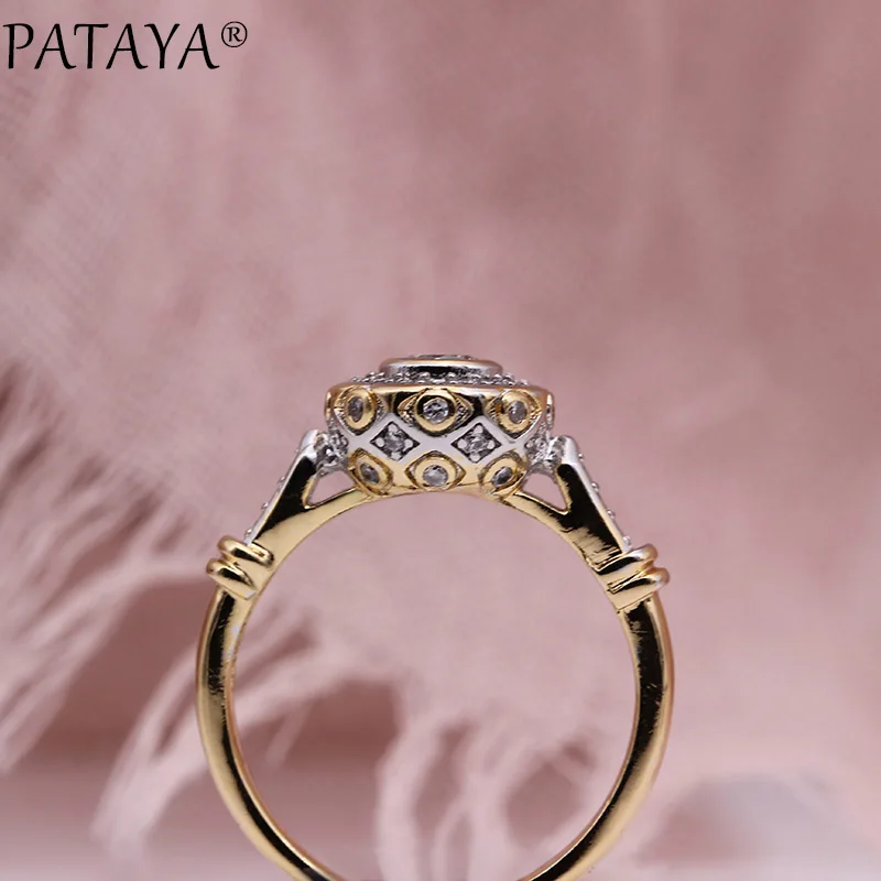 PATAYA New 585 Rose Gold Lovely Carved Natural Zircon Rings Women Fashion Jewelry Wedding Fine Craft Hollow Round White Ring - Image 5