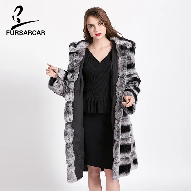 Capuchon Lapin Style Long As De Cuir D'hiver Naturel Véritable Fursarcar Femmes Luxe En Show Rex Fourrure Avec Veste Manteau Réel Cfnqw