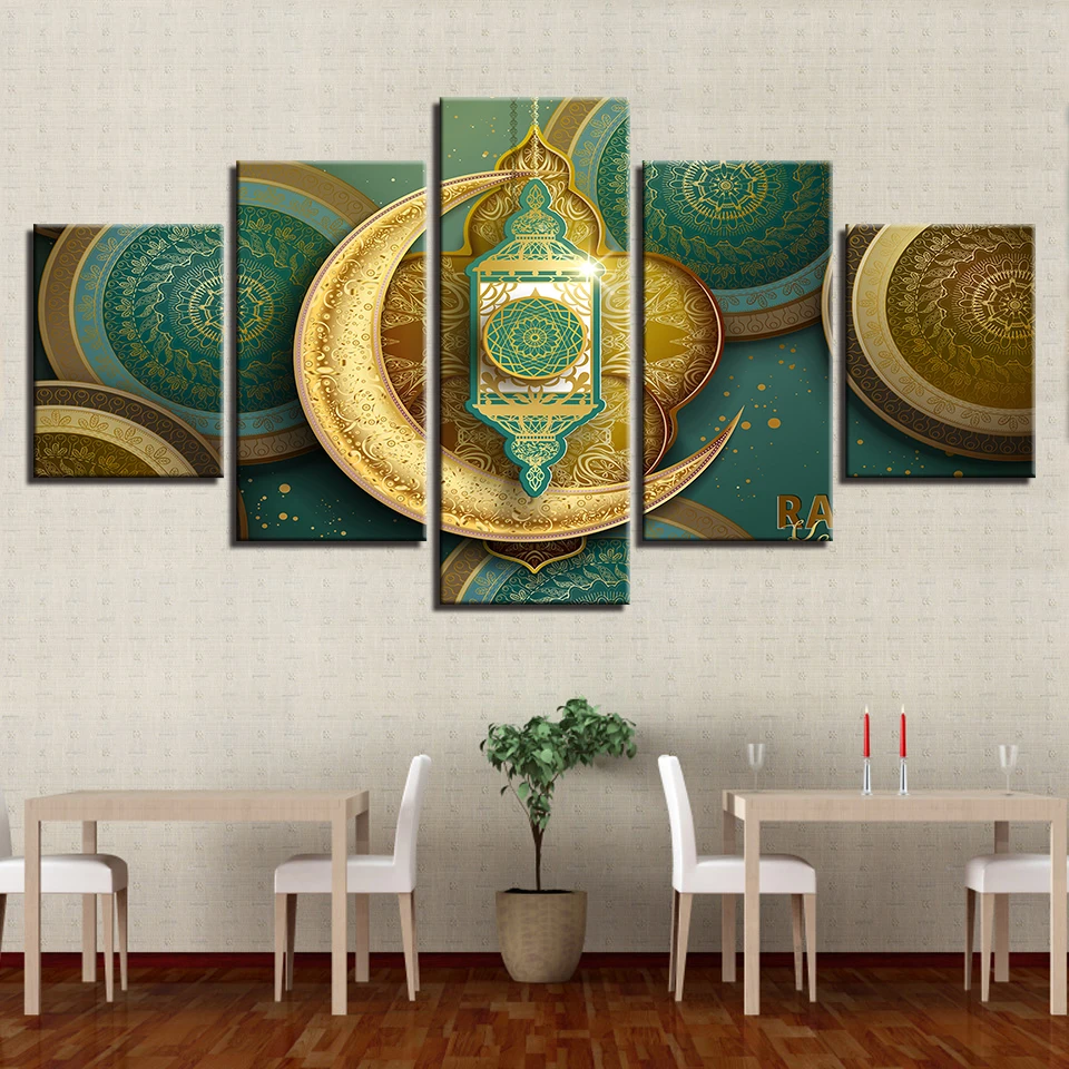 

Wall Art Paintings 5 Pieces HD Printed Islamic Muslim Mosque Ramadan Poster Canvas Pictures Frame Modular Decoration Living Room