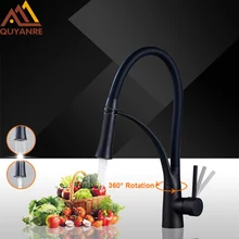 Quyanre Black LED ORB Kitchen Faucet Pull-out Sprayer 360 Rotation Single Handle Mixer Tap Sink Faucet Black Rubber Faucets