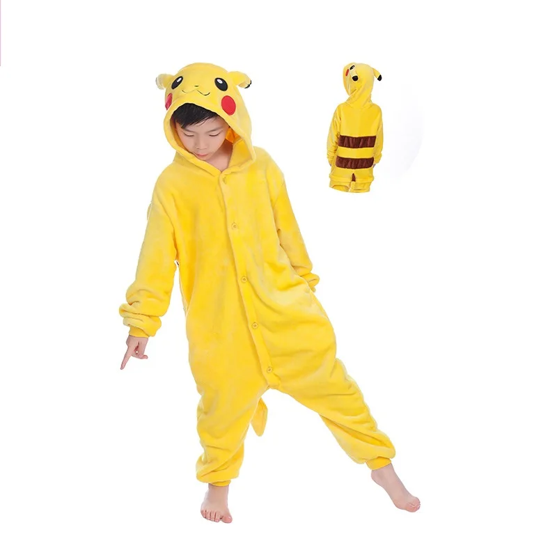 

Flannel Warm Homewear Kigurumi For Children Cute Kigurumi pikachu Animal Pajamas For Teenagers Whole Long Sleeve Hooded Onesie