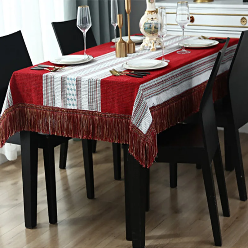 

Multifunction Luxury Table Cloth Cover Stripe Geometric Rectangular Home Tea Tablecloth Tapete Tassel Toalha De Mesa Dust Cloth