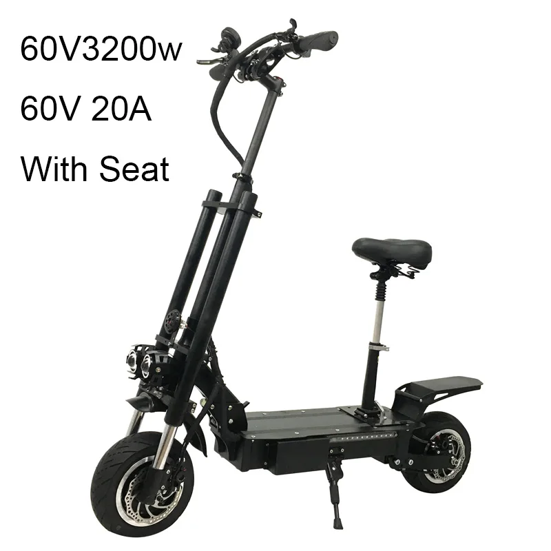 Высокомощный Электрический скутер для взрослых, 60 в, 3200 Вт, электрический скейтборд с литиевой батареей LG, внедорожные скутеры с большими колесами и толстыми шинами - Цвет: 60v3200w20a withseat