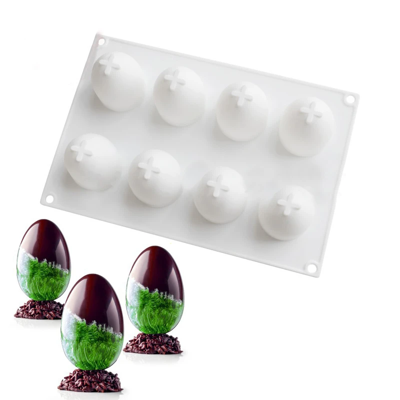 8 Grid Silicone 3D Egg Shape Mould Chocolate Easter Eggs Truffle Mousse Mold New