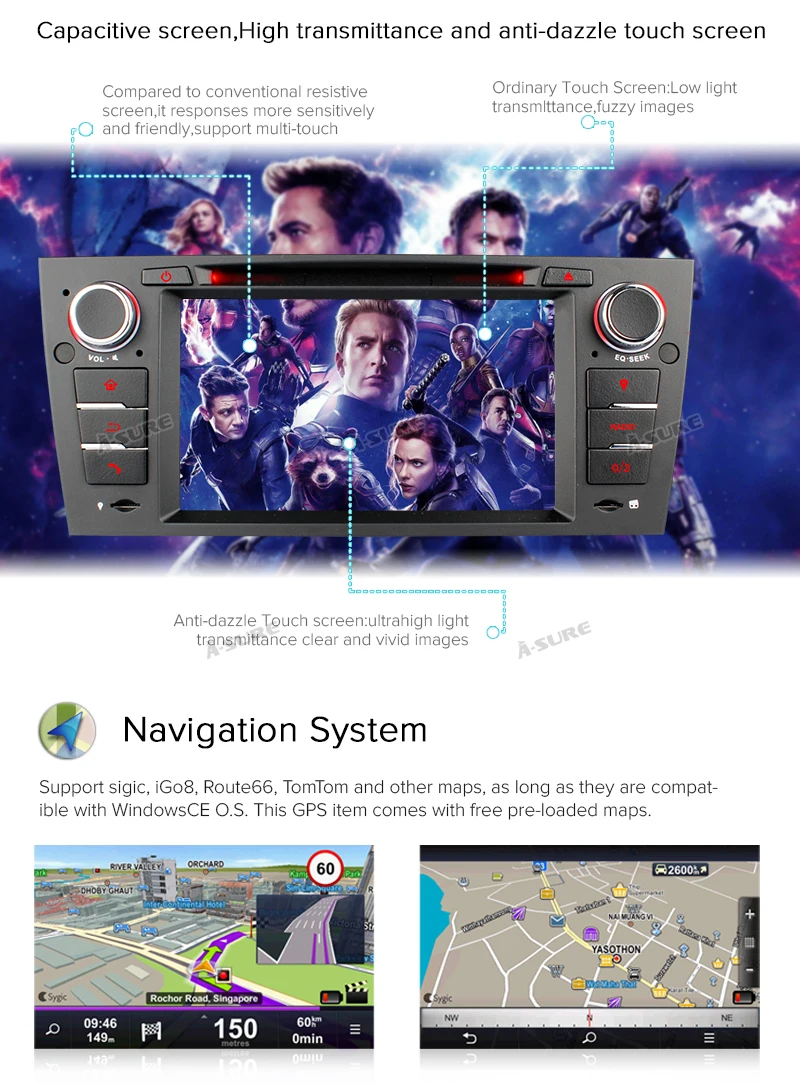 Best A-Sure 1 Din 7" Car Radio GPS DVD Player Stereo Navigation For BMW E90 E91 E92 E93 Navi 318 320 325 330 330 3er Car Multimedia 8