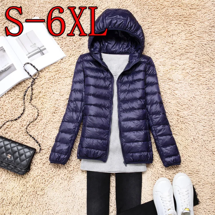 2018 Women Keep Warm Ultra Light Down Jacket Women Super Light Thin 90% White Duck Down Jacket/femininity With Hood Plus Size