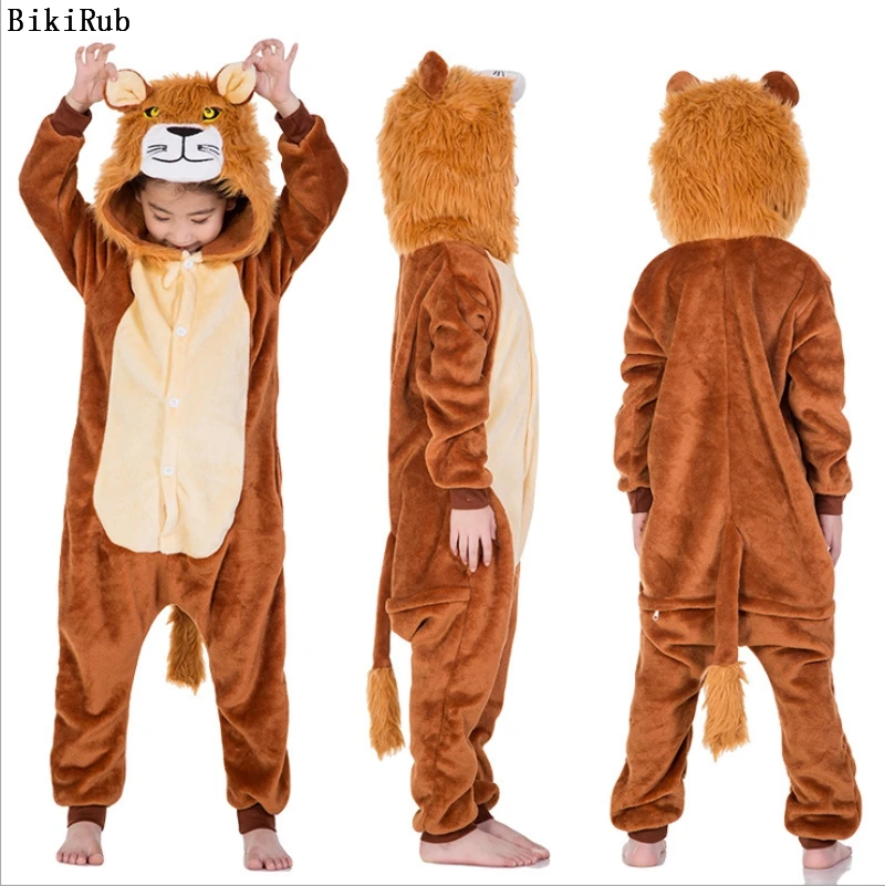

BIKIRUB Kigurumi Children Pajama Winter Hooded Sleepwear Boys Girl Pajama Set Cut Lion Cartoon Animal Kids Pyjama Flannel Pijama