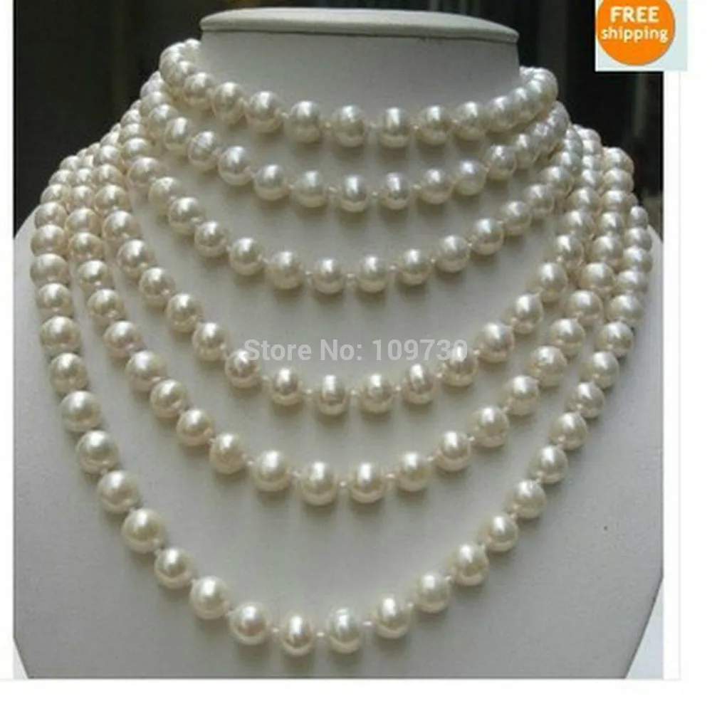 

Jewelr 004089 BEAUTIFUL100 INCH 8-9MM WHITE AKOYA PEARL NECKLACE