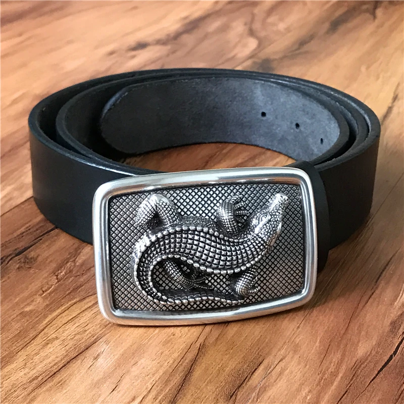 

Crocodile Belt Buckle Thick Luxury Belts Men Leather Ceinture Homme Leather Belt For Men Jeans Male Strap Riem Black MBT0481