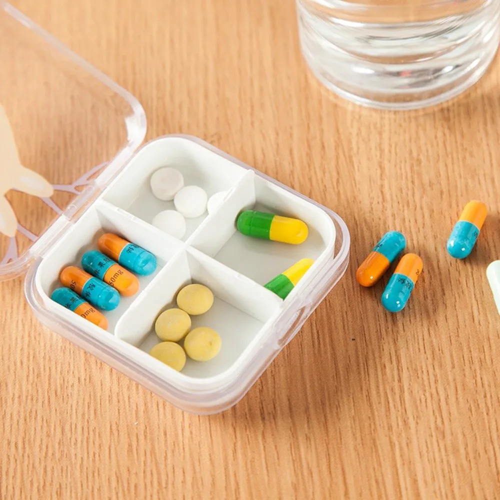 

Mini Drug 4 grid Tablet Pill Medicine Box Holder PP Storage Organizer Container Case Pill Box Splitters Medicine box m9
