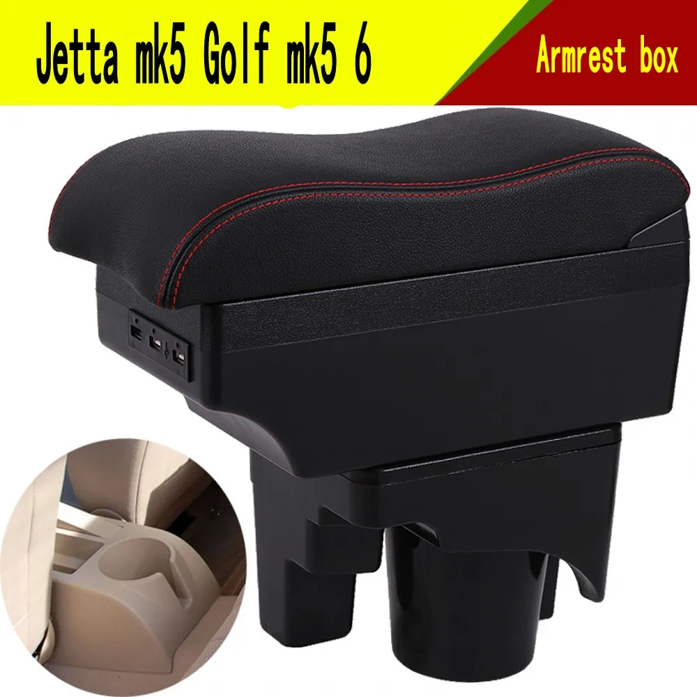 

For Car VW Golf Mk6 MK5 Jetta 5 Sagitar Armrest Box Central Content Interior Arm Elbow Rest Storage Case Car-styling with USB