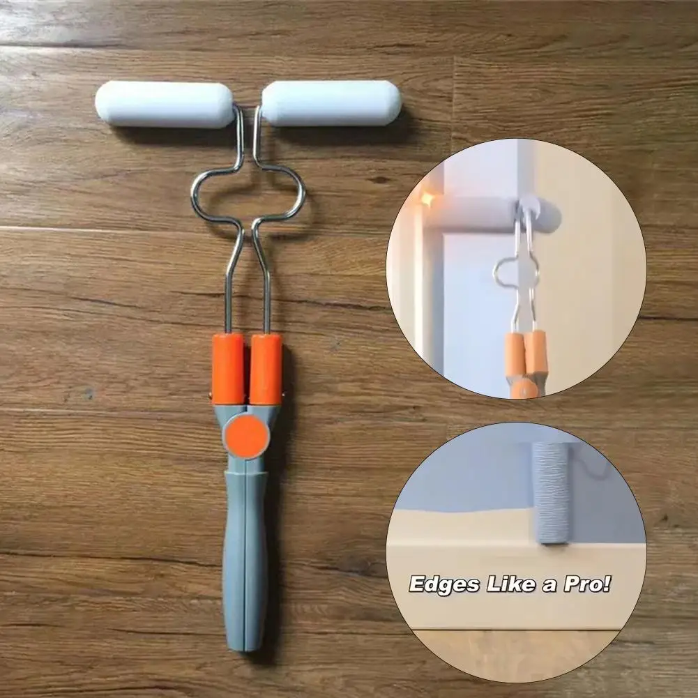 

ABS Long Handle Dual Paint Roller Sponge Brush Pro Flocked Edger Wall Painting Runner Tool