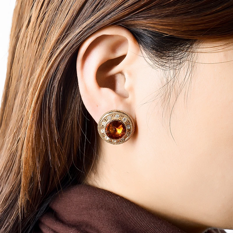 Round Cute Girl Crystal Glass Ear Clip Without Piercing Earrings Jewelry | Украшения и аксессуары