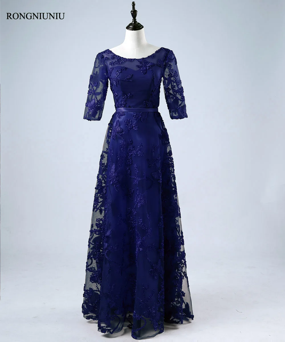 Moeder van de Bruid Jurken 2017 Plus Size Lace Royal Blue Bourgondië Lange Mouwen A-lijn O hals Lange Voor Bruiloften Moeder van de Bruid Jurken 2017 Plus Size Lace Royal Blue Bourgondië Lange Mouwen A-lijn O hals Lange Voor Bruiloften