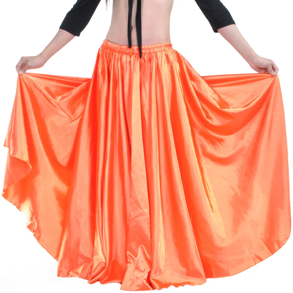 Танец живота 360 градусов профессиональная танцевальная юбка Женская атласная танцевальная юбка юбки фламенко танец живота юбка 14 цветов