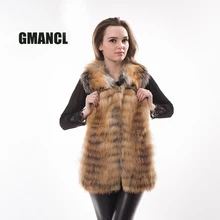 GMANCL Natural Real Red Fox Fur Vest Coat 2017 Winter Warm Fur Fashion Turn-down Collar Coat For Girls Sleeveless Ladys’ Jacket