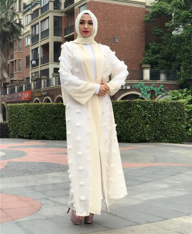 Элегантный мусульманский абайя Цветочные Макси платье кардиган цветы юбка Аппликации Длинные халаты Туника Ближний Восток Рамадан Исламская одежда