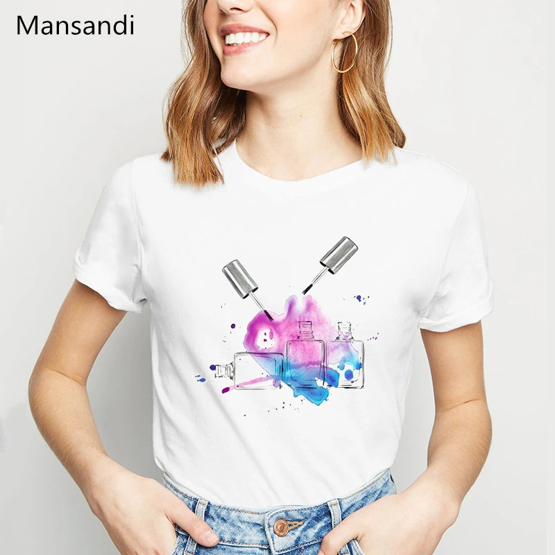 

Vogue T shirt Women Perfume Lipstick Nail Polish tshirt Summer tops tee shirt femme korean clothes female T-Shirt streetwear