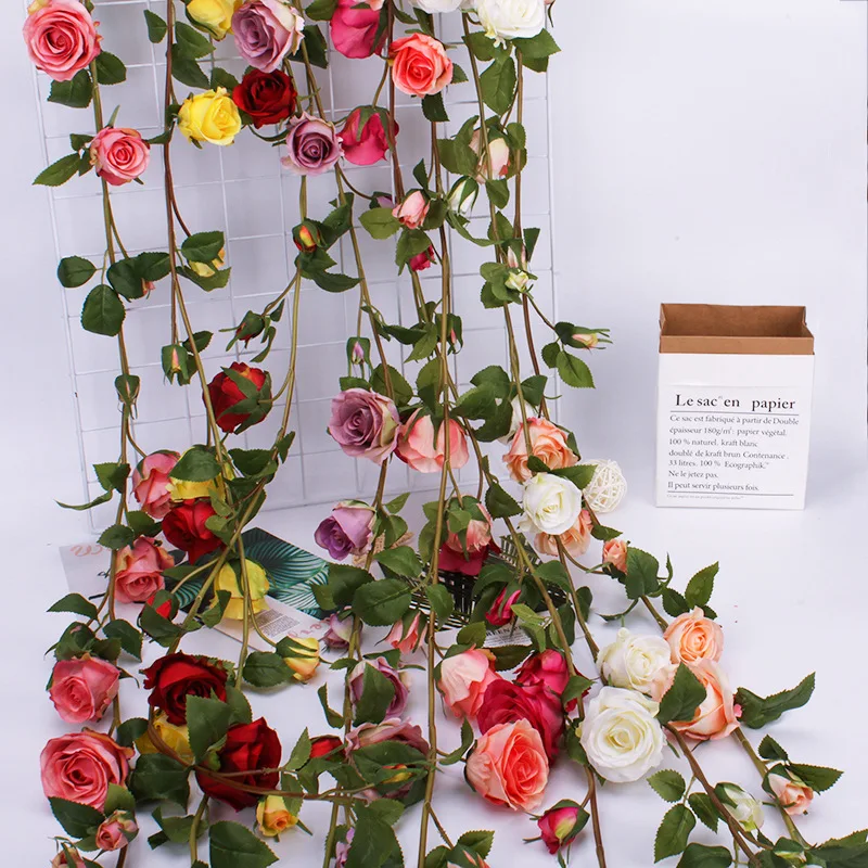 153cm Rose Artificial Flower for Wedding Decor Rose Fake Flowers Rattan