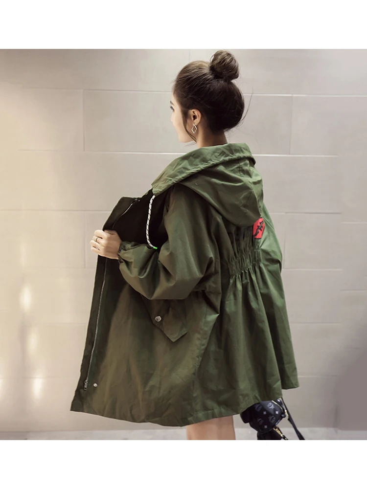 Spring & Autumn 2019 Fashionable Cropped Hoodie Leisure Trench Longsleeve Coat For Women Streetwear Loose