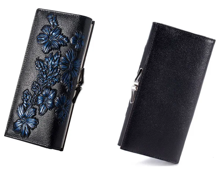 Miyahouse Модные Цветочный дизайн с резным дизайном кожаный бумажник Для женщин из натуральной кожи держатель для карт, кошелек, женский длинный дамские туфли-лодочки с молнией Дизайнерские клатчи