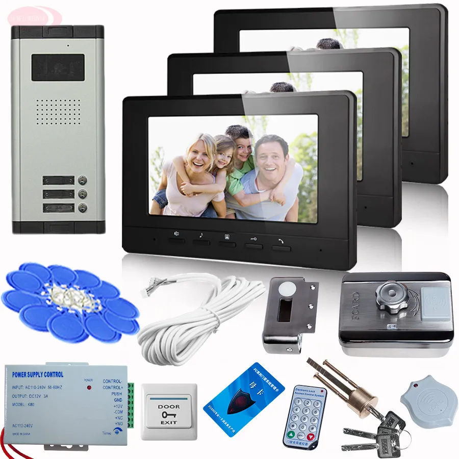 SUNFLOWERVDP Wired Intercom For Private House + Rfid Unlock Electronic Lock 7 Inch Video Call To The Door Night-vision 3 buttons SUNFLOWERVDP Wired Intercom For Private House + Rfid Unlock Electronic Lock 7 Inch Video Call To The Door Night-vision 3 buttons