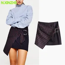 Женская одежда с высокой талией, полосатая Асимметричная юбка, женская уличная мода, тонкие мини юбки S2746