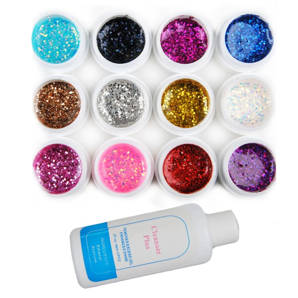 Us 1338 Gel Nail Polish Set With Cleanser Plus12 Colors Soak Off Uv Gels Nail Glitter Lacquer Vernis Semi Permanent Uv Led Lamp In Nail Gel From