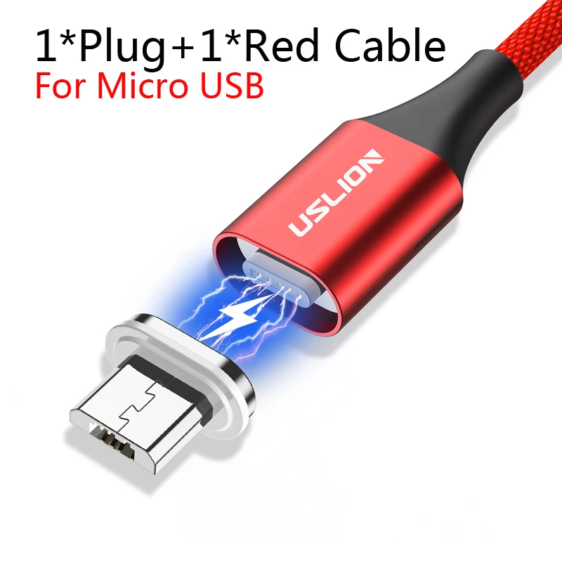 USLION QC3.0 3A Магнитный usb-кабель для быстрой зарядки для iPhone 11 Pro Max samsung Micro USB type C кабель для зарядки мобильного телефона - Цвет: For Micro Red