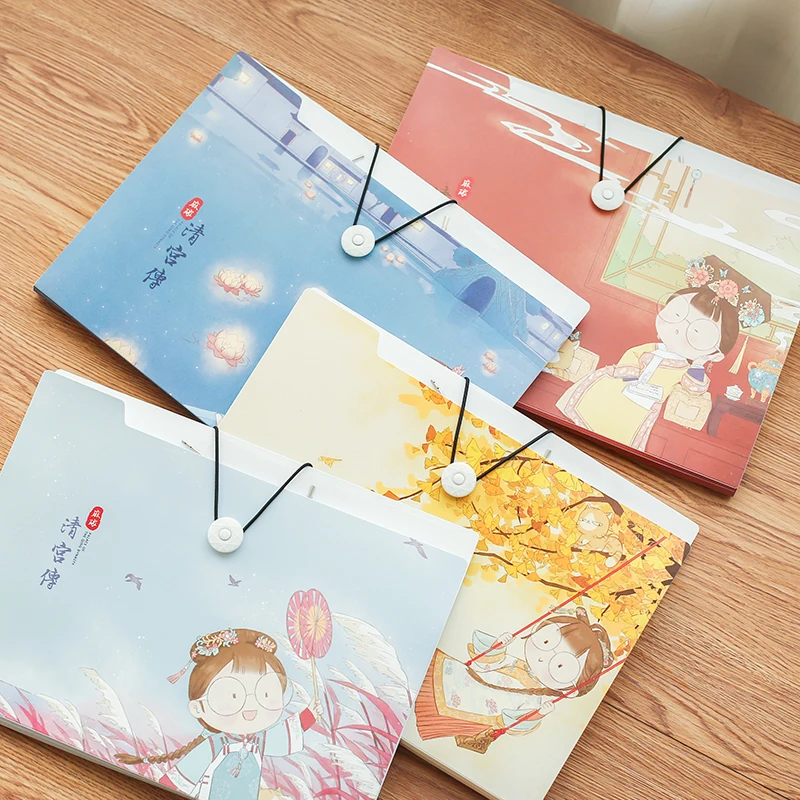 

2019 new fashion cute China Qinggong style 5 layers elastic closure folder filing products document bag