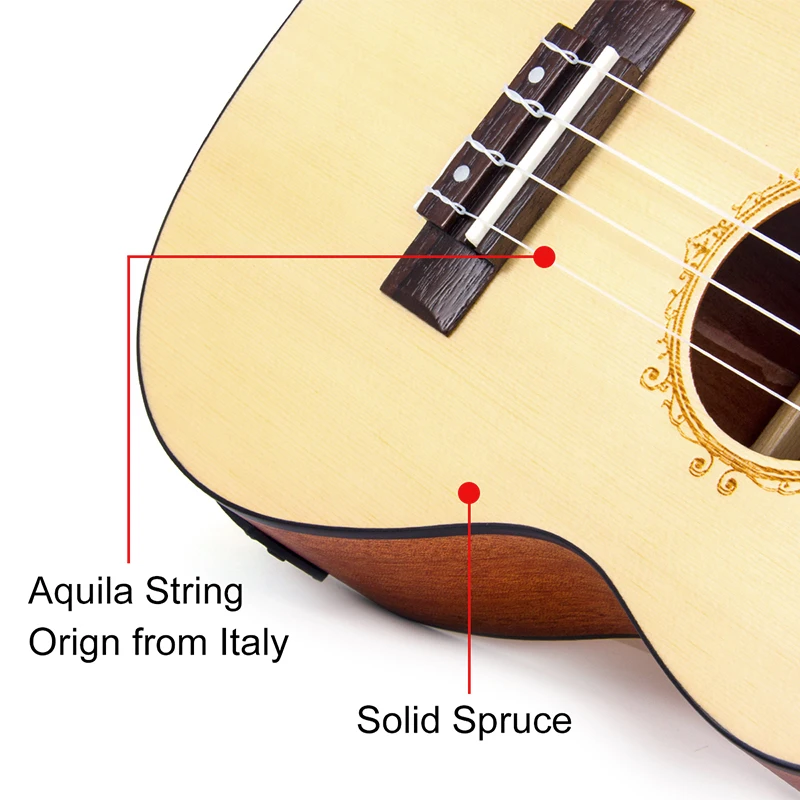 Tanie Kmise Ukulele koncert elektryczny akustyczny lity świerk Ukelele 23 Cal Uke z profesjonalna gitara kabel Starter Kit