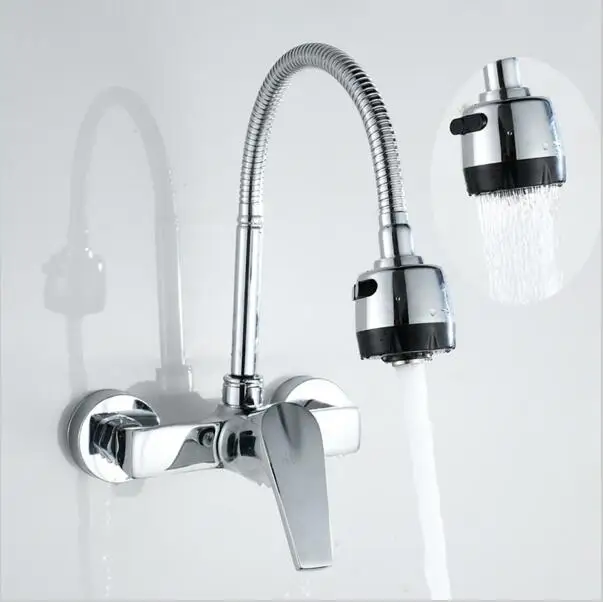 Wall Mounted Stream Sprayer Kitchen Faucet Single Handle Chrome