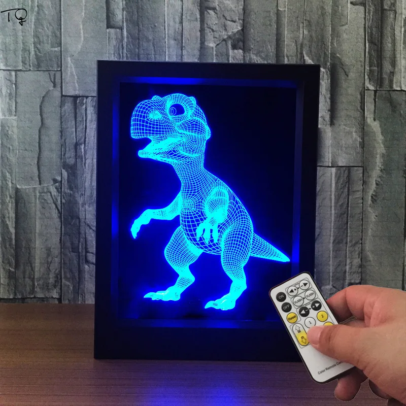 

Acrylic Photo Frame Animal Dinosaur 3D Night Light with Remote Control LED Touch Switch Novelty Creative Baby's Room Bed Light