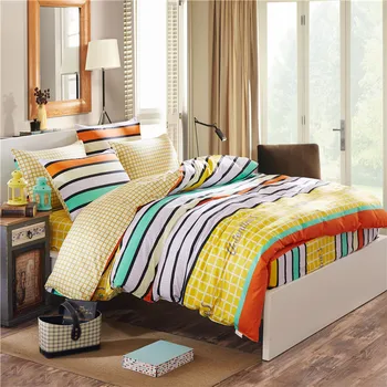 

Cartoon yellow white stripe plaid children kids boy bedding sets 100%cotton twin full queen king size duvet cover fitted sheet