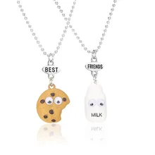 Free shipping Best Friends BFF pendant bead chain necklace fastfood milk cookie biscuit kids jewelry lead nickel free 2pcs/set