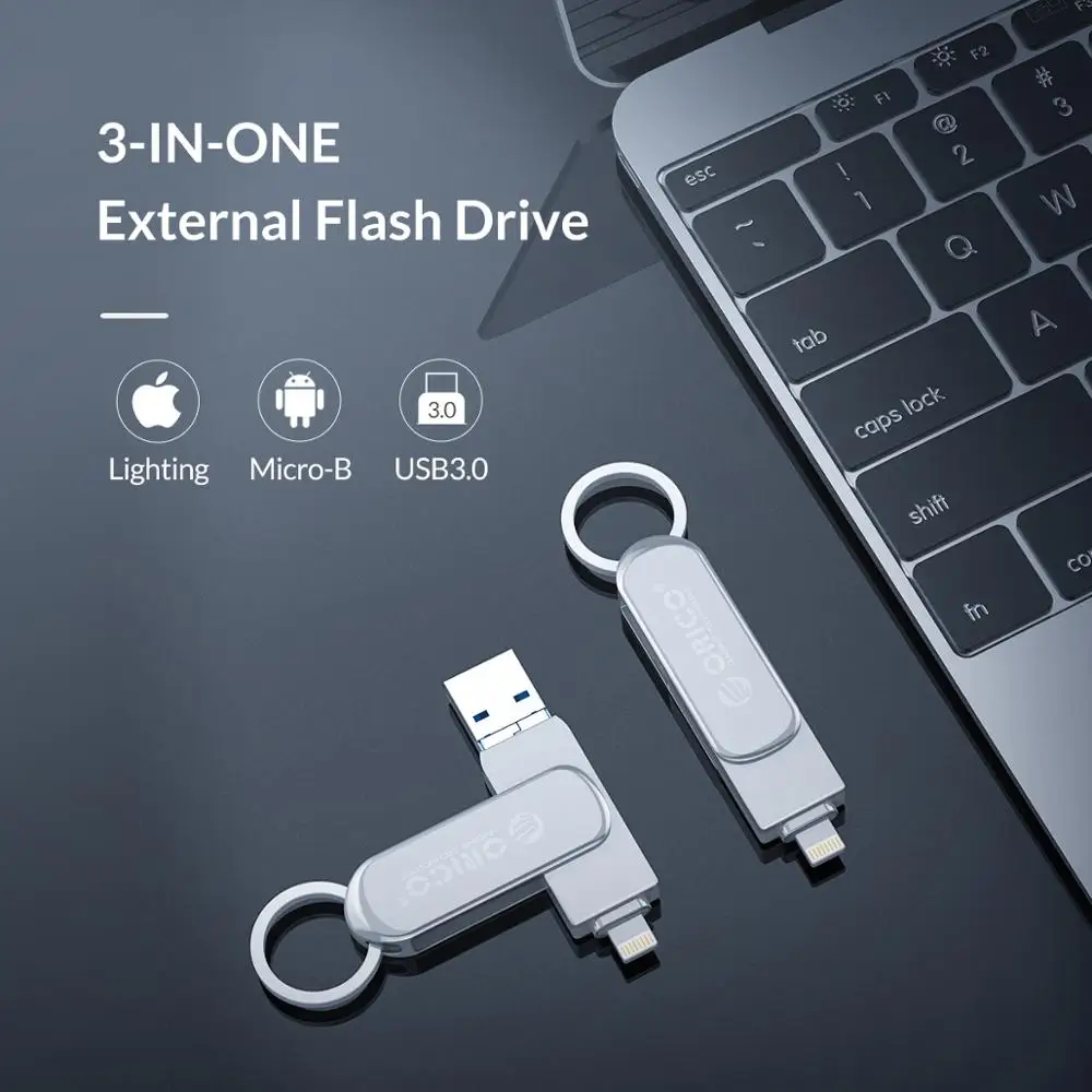 ORICO OTG USB флэш-накопитель 3-в-1 U диск 64 Гб оперативной памяти, 32 Гб встроенной памяти, USB3.0 флэш-память USB флэш-диск для телефона/планшета/ПК