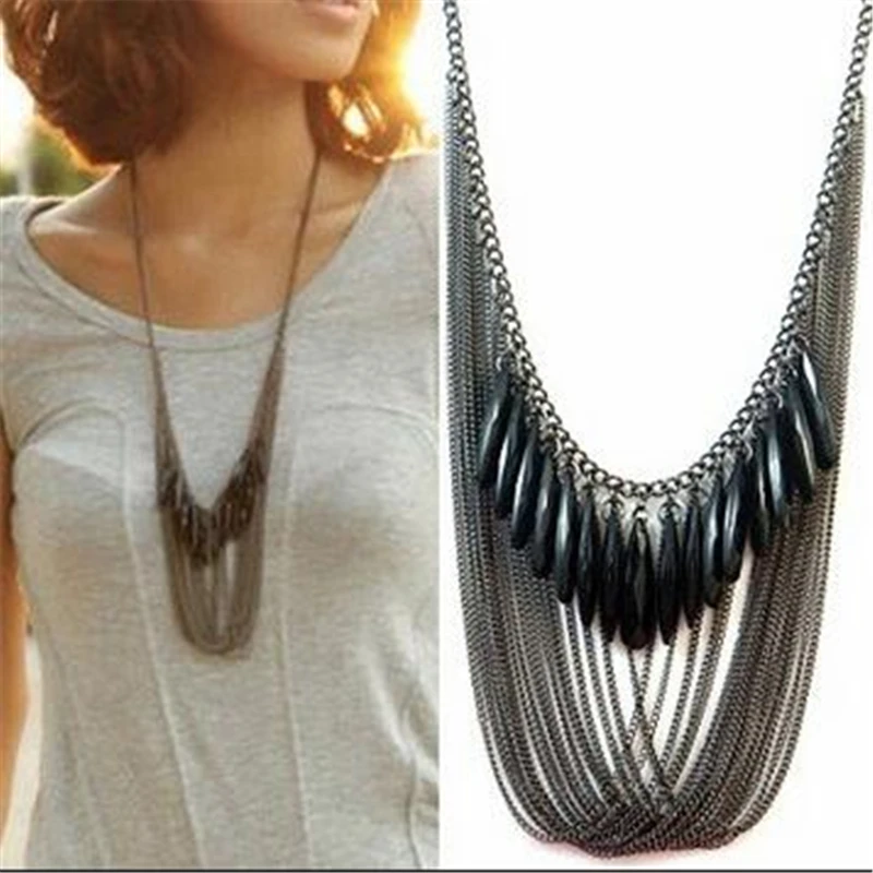 

Fashion Long Necklaces & Pendants for Women Collier Femme 2019 Vintage Black Tassel Multilayer Necklace Statement Collares Kolye