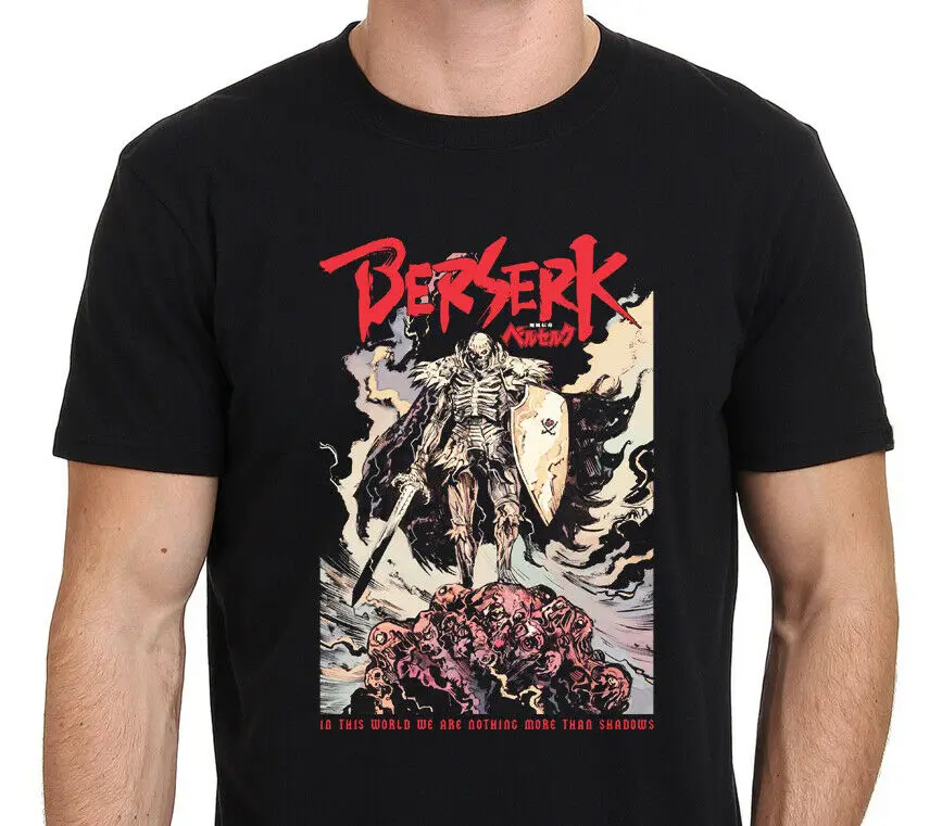 

Berserk Guts Skull Knight Black Japan Anime Manga Men's Black T-Shirt Size S-3XL Cool Funny T Shirt Men High Quality Tees